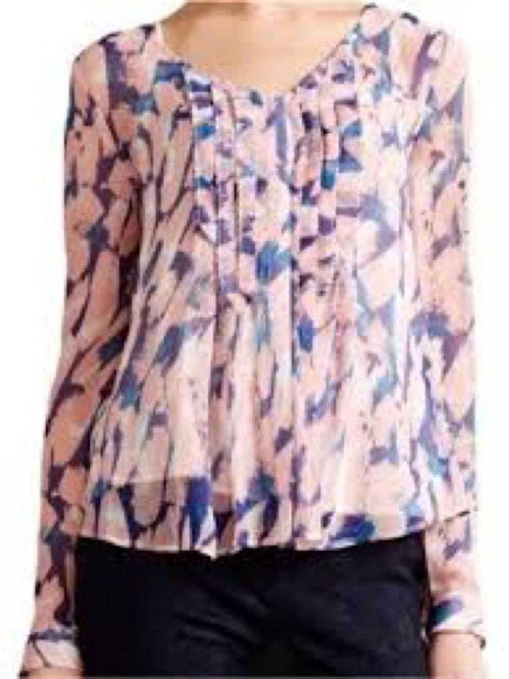 Maeve Pink and Blue Abstract Print Button-Front Blouse
